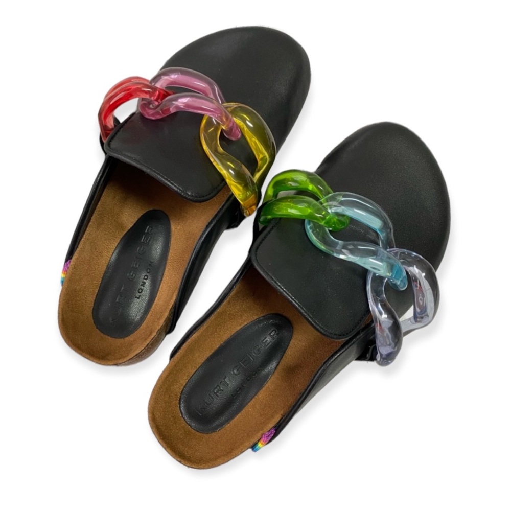 Kurt Geiger Black Mules with Multicolor Chain